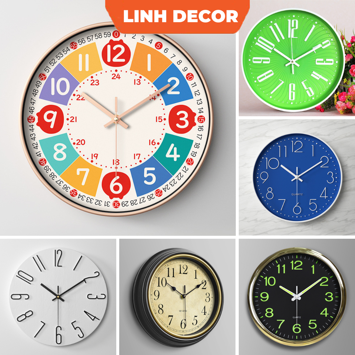 39 mẫu mới nhất đồng hồ treo tường decor trang trí phòng khách kim trôi không tiếng động - đồng hồ treo tường linh decor