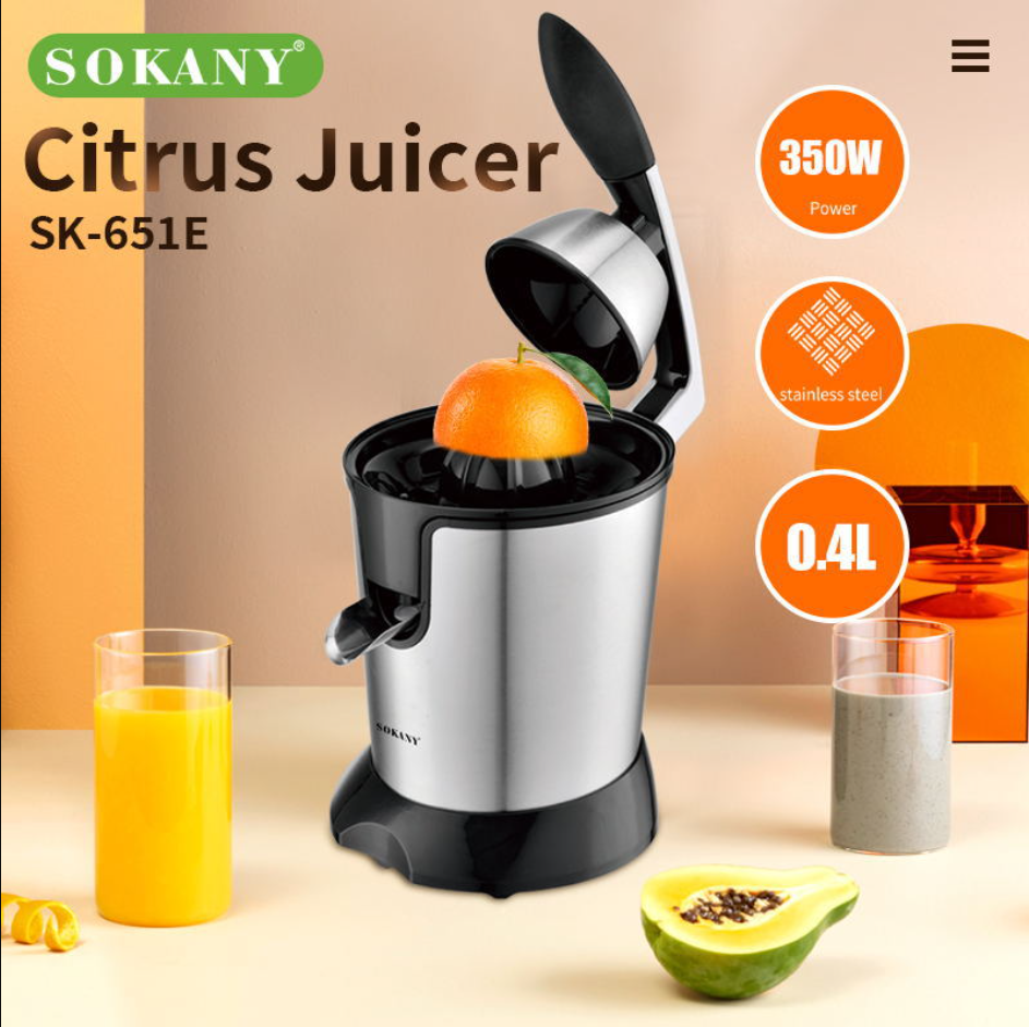 ( SALE LỚN 50% ) MÁY ÉP CAM MÁY VẮT CAM JE-651E CÔNG SUÁT 350W chất liệu thép không gĩ cao cấp sang trọng ép nửa quả Công tắc máy ép tự động Cho gia đình, quán cafe, quán sinh tố, nhà hàng, khách sạn