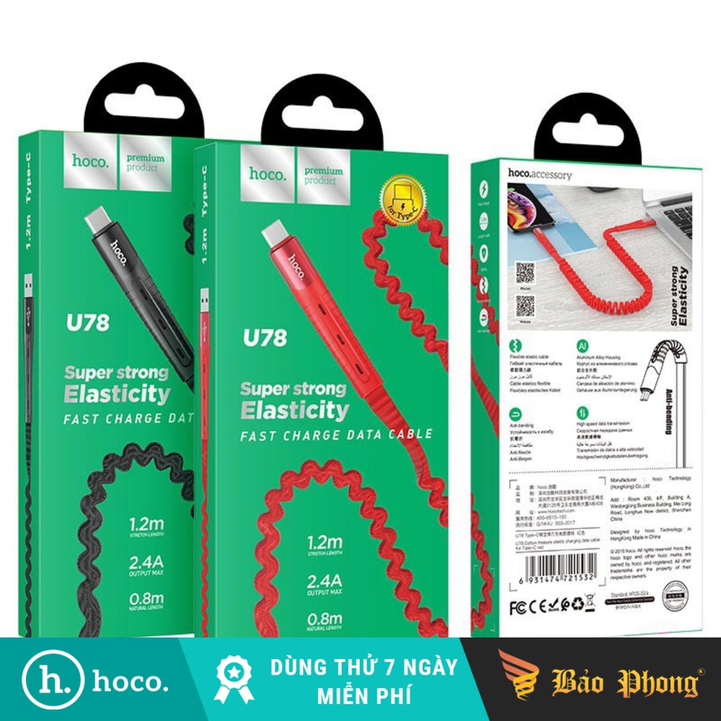 Cáp sạc lò xo iPhone / iPad HOCO U78 USB to Lightning 2.4A dài 1.2M