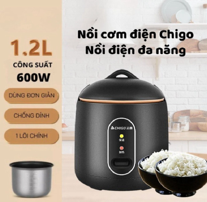 Nồi Cơm Điện Chigo Chính Hãng 1,2L, Nồi Nấu Đa Năng, Nấu Cơm, Hầm Cháo, Hấp, Luộc HOT 2024-BMS