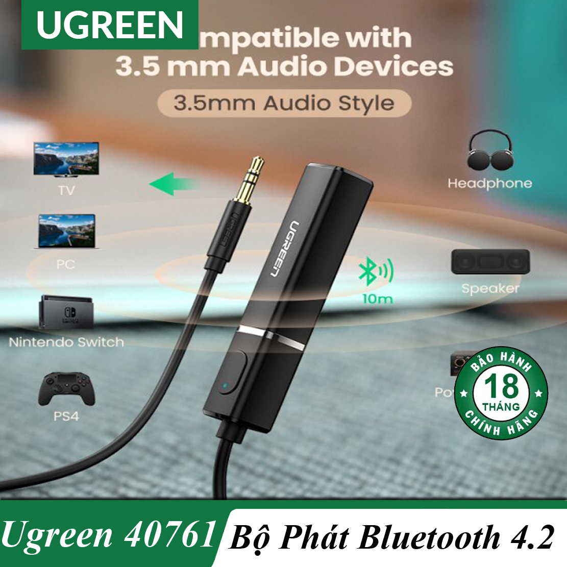 Bộ nhận âm thanh bluetooth 4.2 ugreen 40761 và đầu ra quang ugreen 50213