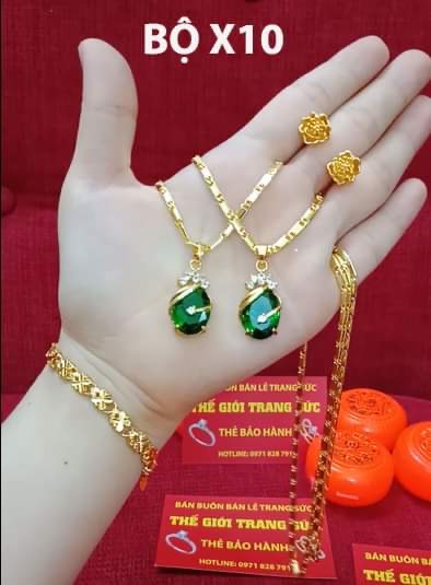 Set dây chuyền và bông tai, lắc tay 3 món cực đẹp xi mạ cho nữ đi chơi, đi tiệc