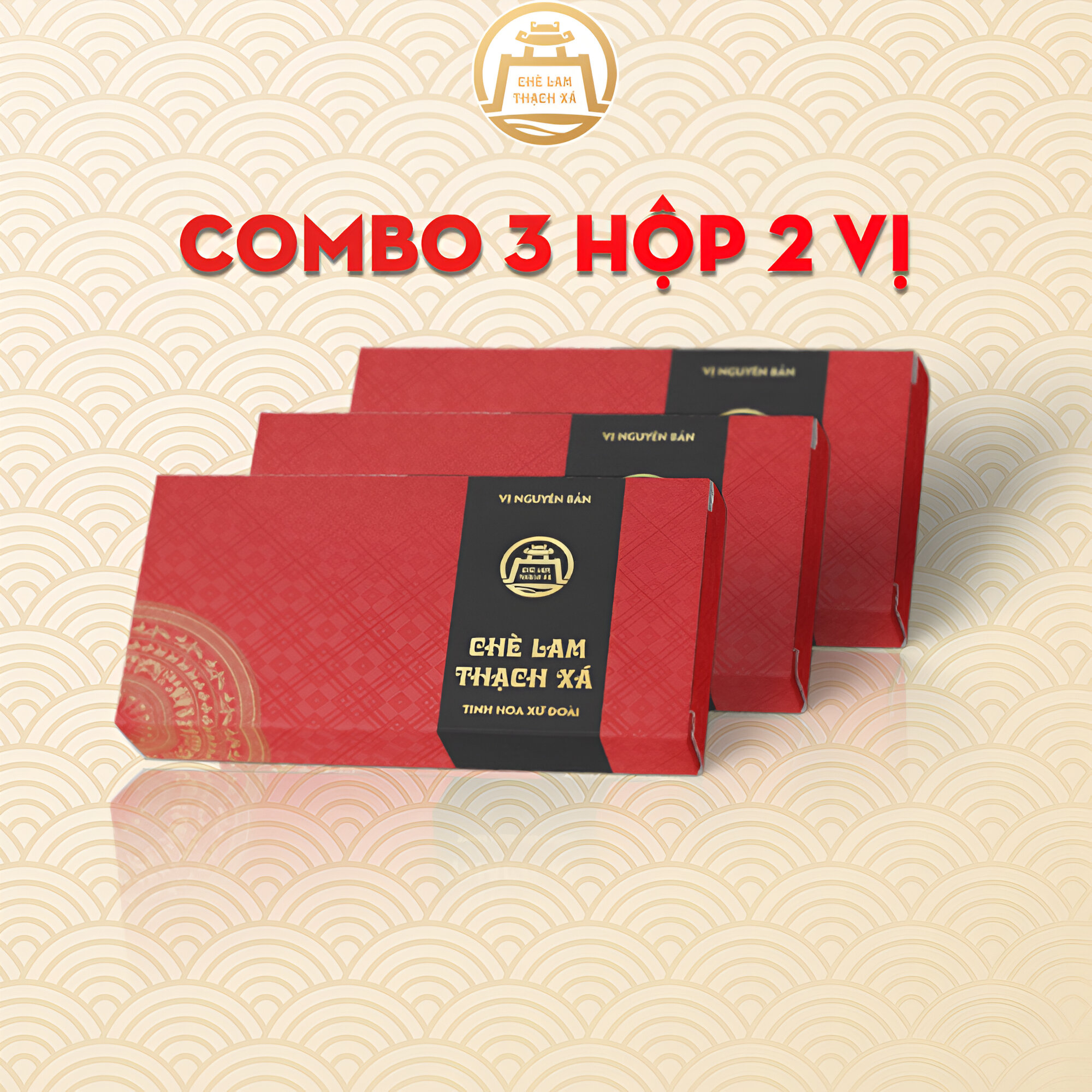 Combo 3 hộp Bánh kẹo Chè lam Thạch Xá Thạch Thất 1500g - Vị nguyên bản, vị cốm & vị gấc