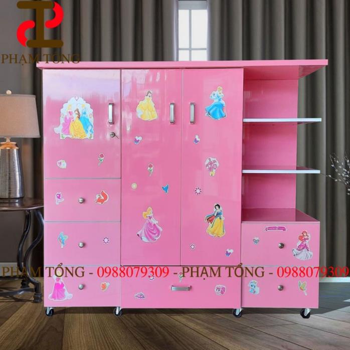 Tủ quần áo trẻ em màu hồng kèm kệ cho bé gái  [ Hàng chuẩn ] Miễn phí giao hàng