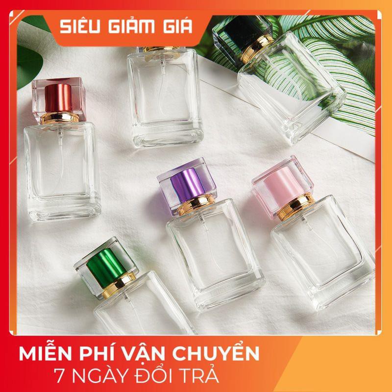[HCM]Lọ Chiết Nước Hoa 30Ml/50Ml Hình Chữ Nhật Nắp Đen Viền Vàng / Lọ Đựng Dầu Thơm