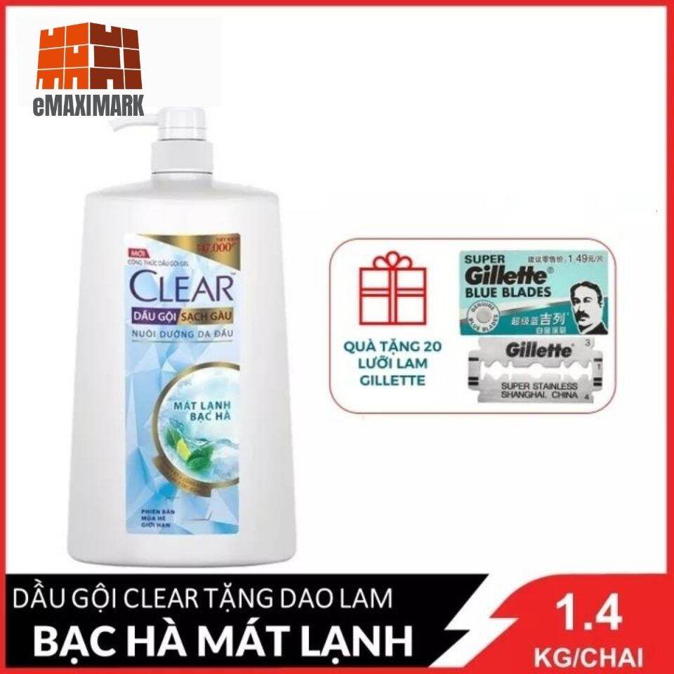 [HCM ship 2h] [Khuyến mãi dành cho Salon] Dầu gội Clear Bạc hà 1400g tặng kèm 20 lưỡi lam Gillette