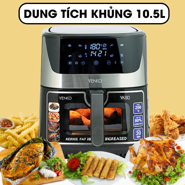 [ Bảo hành chính hãng] Nồi Chiên Không Dầu Venko Cỡ Đại Nhiều Dung Tích 10,5 lít - Công Suất 2000W - Nồi Chiên Nướng Không Dầu - Bếp Chiên Không Khí