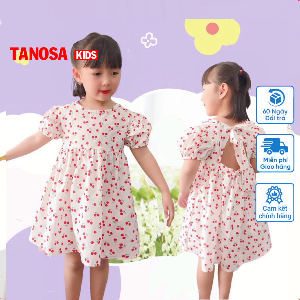 Váy đầm babydoll bé gái váy mùa hè cho bé gái TANOSA nơ lưng tiểu thư Dáng Xòe Phong Cách Hàn Quốc Size Từ 10-20kg