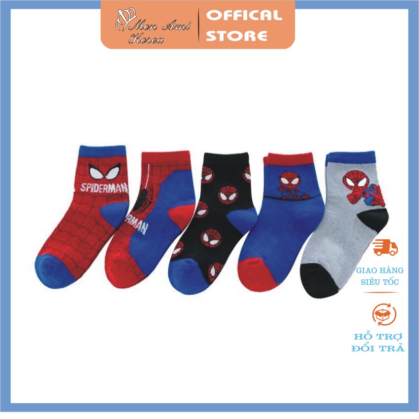 Set 5 Đôi Tất Trẻ Em Mon Ami , Tất Bé Trai Cổ Cao Hình Siêu Nhân Người Nhện