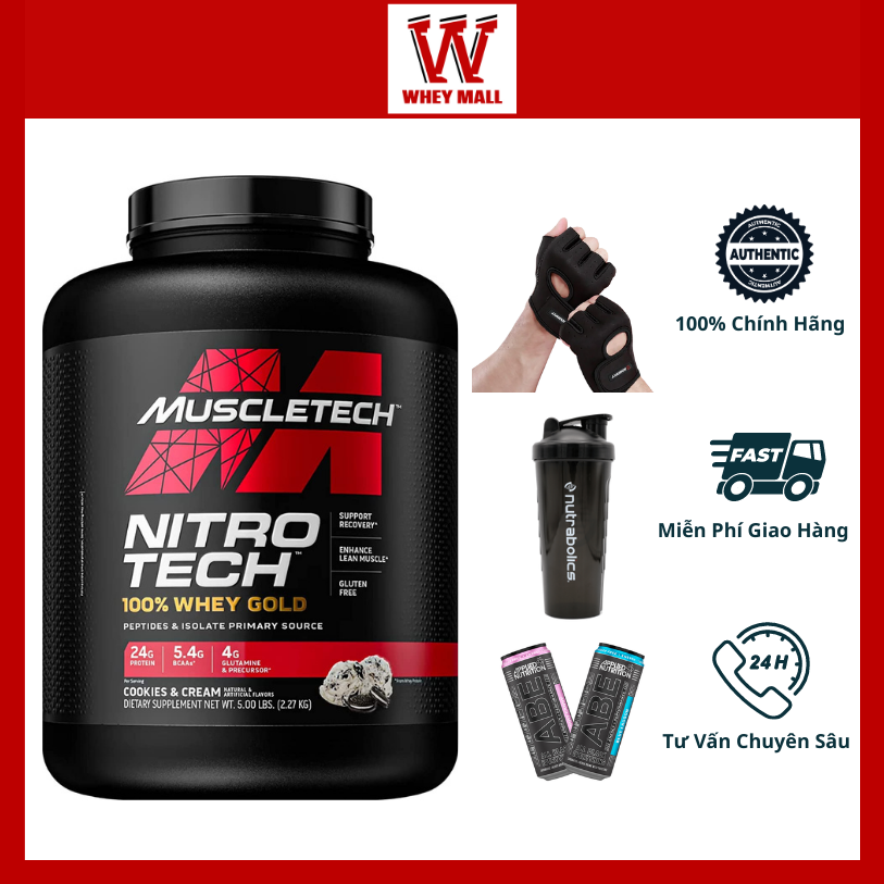 Nitro Tech 100% Whey Gold của Muscle tech hỗ trợ tăng cơ, giảm mỡ cao cấp