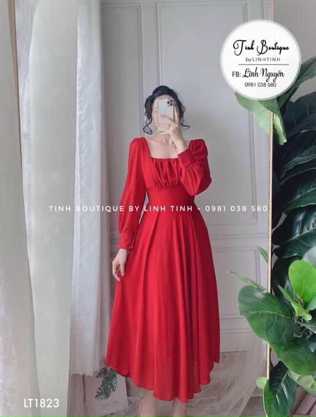 Đầm maxi tay dài nhún ngực, Đầm maxi xoè voan 2 lớp cao cấp có mút ngực