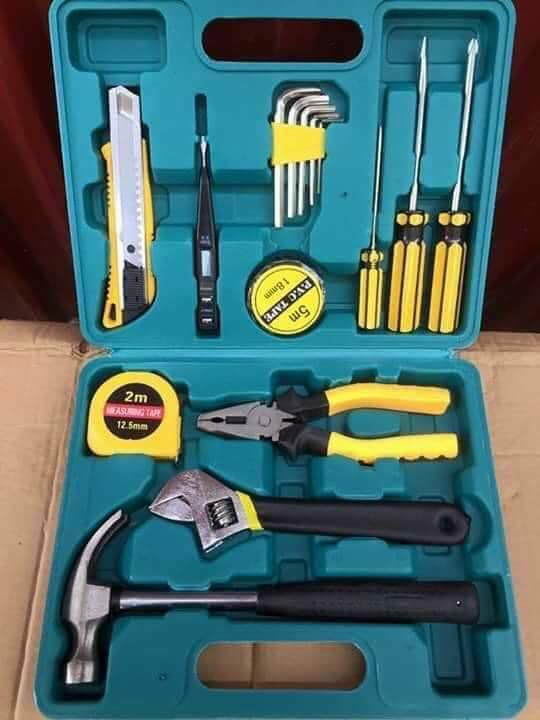 Bộ dụng cụ sửa chữa đa năng 16 món (Búa, kìm, cờ lê, dao, thước, tua vít, bút thử điện)
