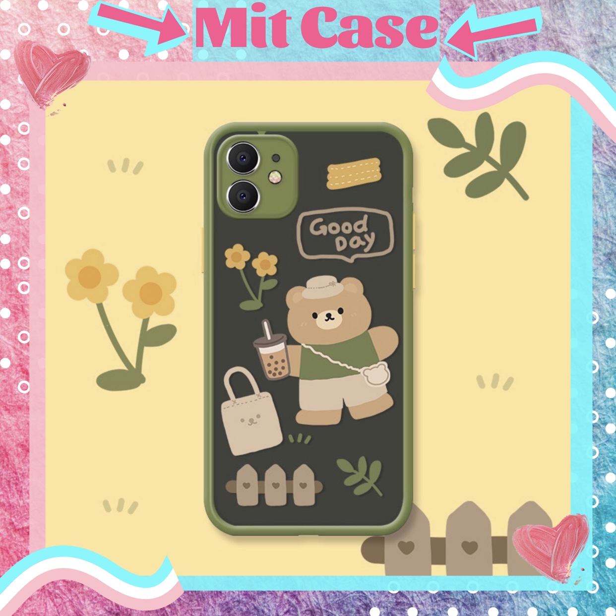 🌸VIDEO THẬT🌸 Ốp Lưng iPhone Lưng Nhám Viền Màu Dẻo Bảo Vệ Chống Sốc Hình Gấu Trà Sữa Cute iPhone 6/6plus/6s/6splus/7/8/7plus/8plus/x/xs/xs max/11/11 pro max/12/12 pro max