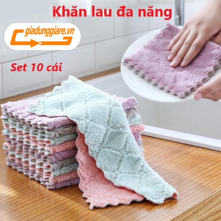Set 10 cái Khăn lau bếp dùng đa năng , lau chén bát, lau tay, , lau bàn ghế.... mềm mại, thấm hút tốt
