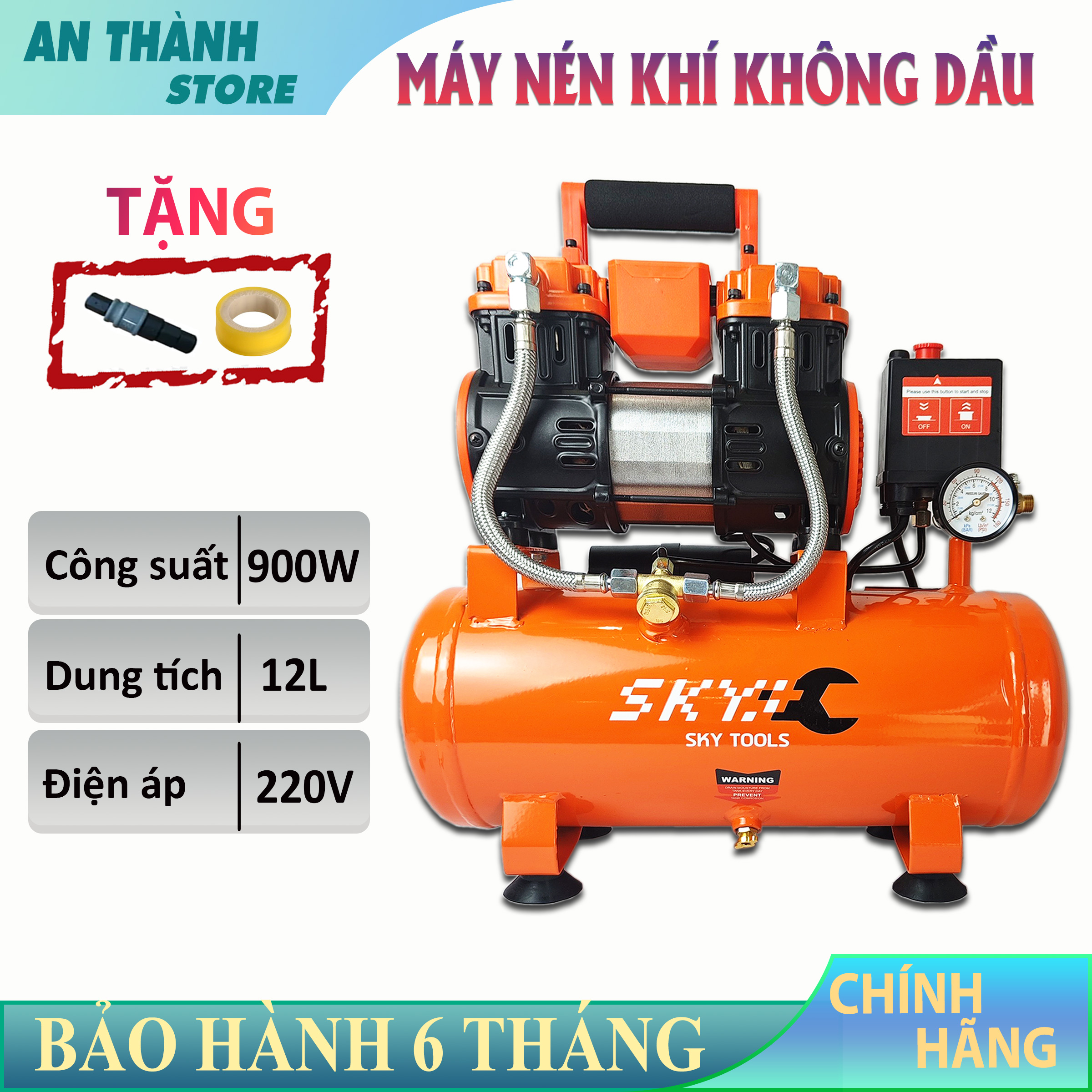 Máy nén khí | Máy bơm hơi, Máy nén hơi | Máy nén khí mini không dầu 12L 900w chính hãng - Nén 8kg, tự động nạp ngắt khí, tốc độ nạp khí siêu nhanh - Phun sơn, bắn đinh, bơm hơi. Tặng đầu nối nhanh