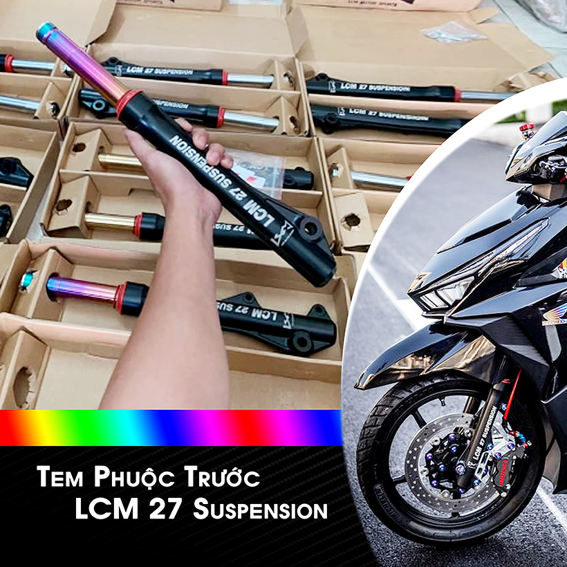 Tem 1 cặp dán phuộc lcm 27 suspension decal pvc chất liệu siêu dày siêu nét chống thấm nước