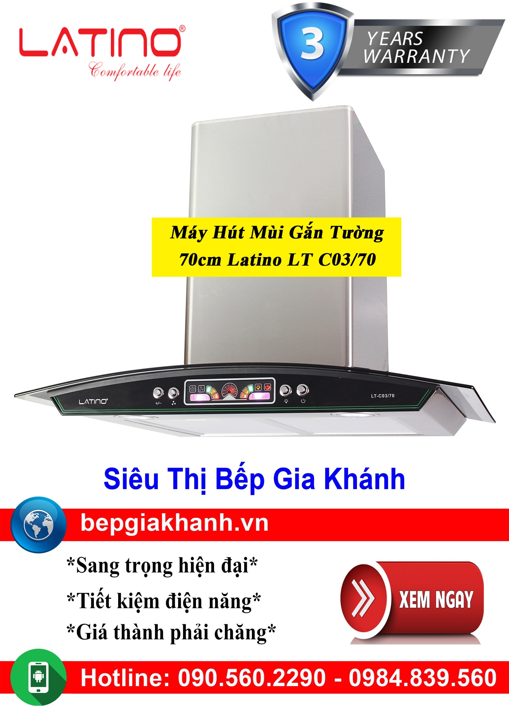 [HCM]Máy hút mùi kính cong 70cm Latino LT C03/70, máy hút mùi nhà bếp, máy hút mùi bếp, máy hút mùi kính cong, máy hút mùi canzy, máy hút mùi mini, máy hút mùi âm trần, máy hút mùi electrolux, may hut mui