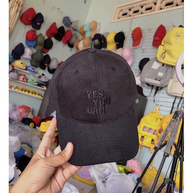 Mũ lưỡi trai Yes you can nhung tăm mẫu mới xịn xò