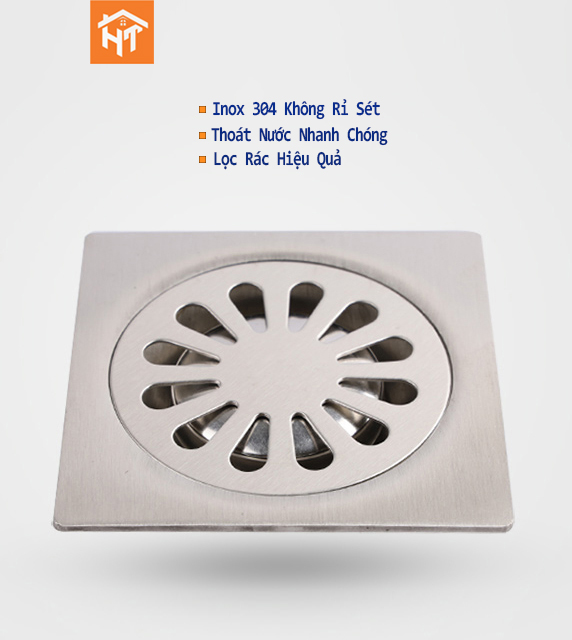 [HCM][SUS304] Phễu thoát sàn chống mùi hôi Inox 304 12cmx12cm dày dặn & cứng cáp