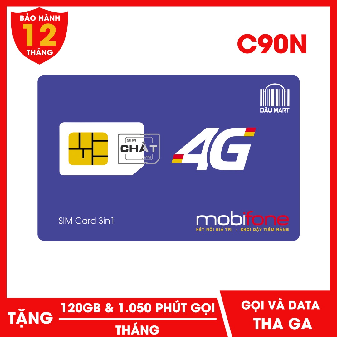 [HCM]SIM 4G Mobifone C90N Tặng 120GB/Tháng Miễn Phí Gọi 1050 phút mỗi tháng chirt với 90.000đ - Dâu Mart
