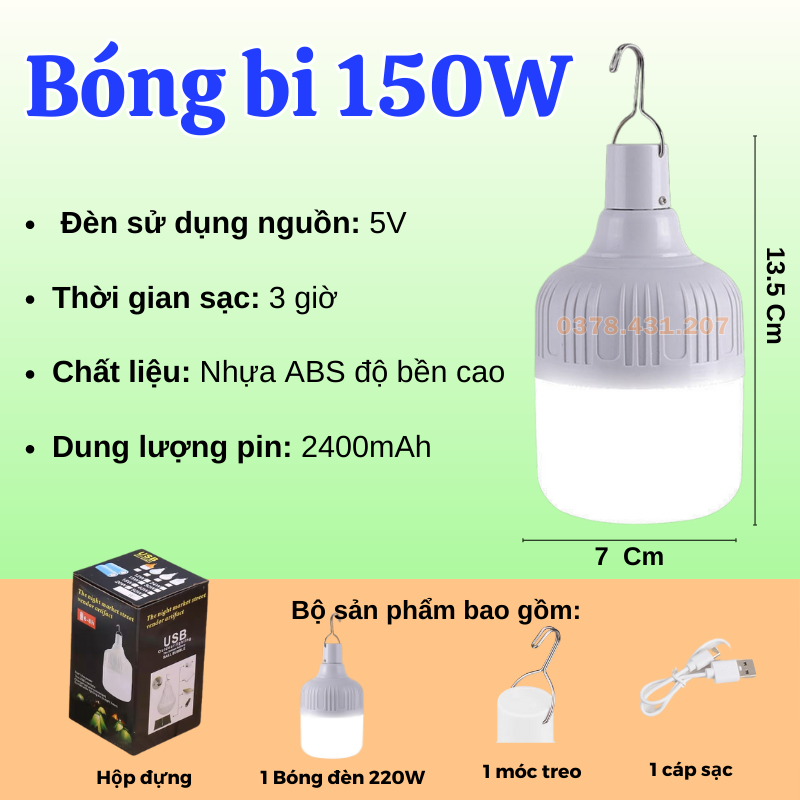 Bóng đèn tích điện bóng đèn led sạc tích điện đa năng bi đèn asaki