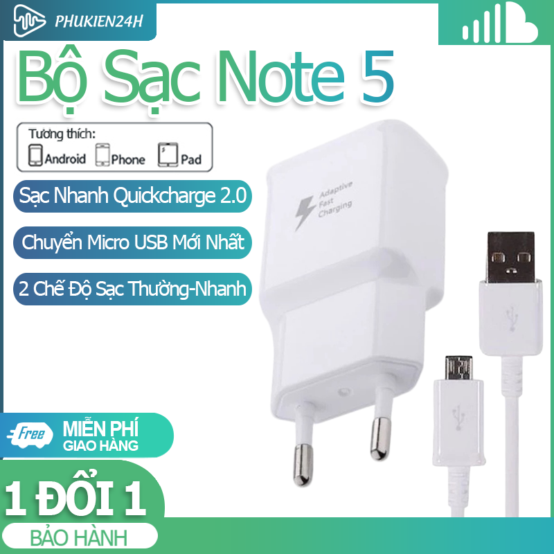 [HCM][ZIN 100%] Bộ Sạc Nhanh ss note 5 Màu Trắng Hàng Bóc Máy gồm củ sạc nhanh và cáp sạc micro USB