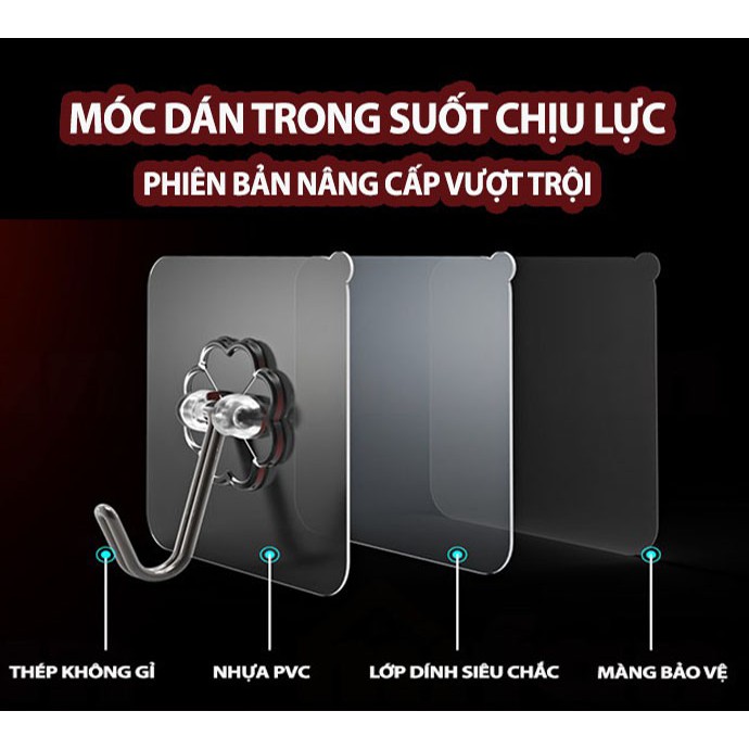 Móc dán tường chịu lực siêu dính Combo 10 móc dính tường chịu lực 10kg kích cỡ dày siêu chắc