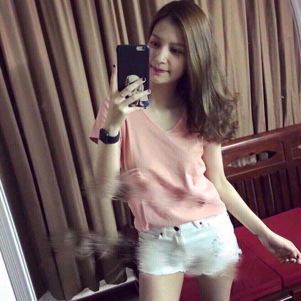 Áo phông nữ cổ tim chất cotton thấm mồ hôi, minhquang2017