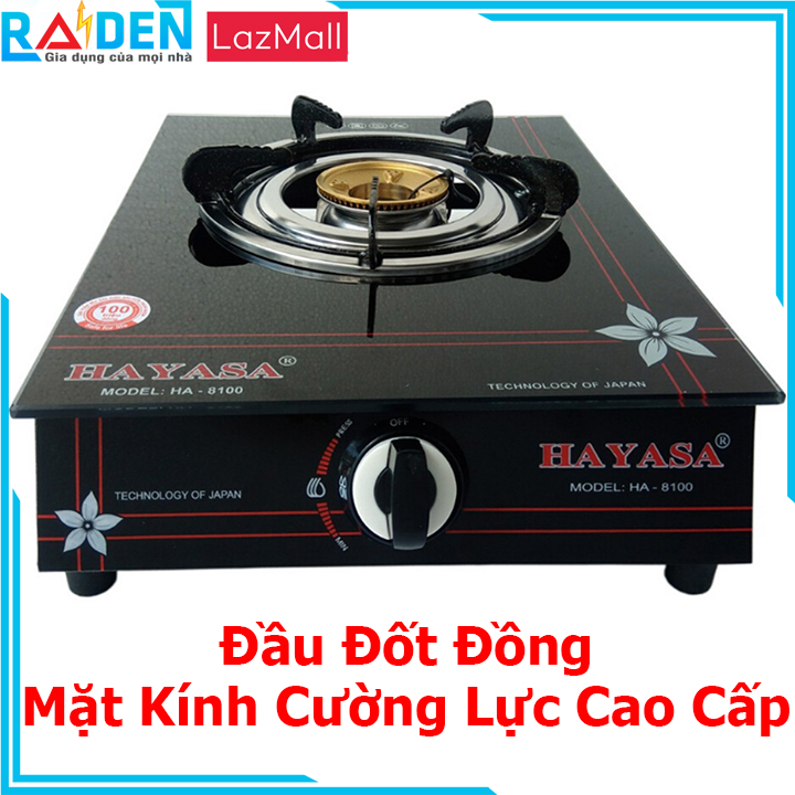 Bếp ga đơn hayasa ha-8100 mặt kính cường lực đầu đốt đồng cao cấp - hàng chính hãng