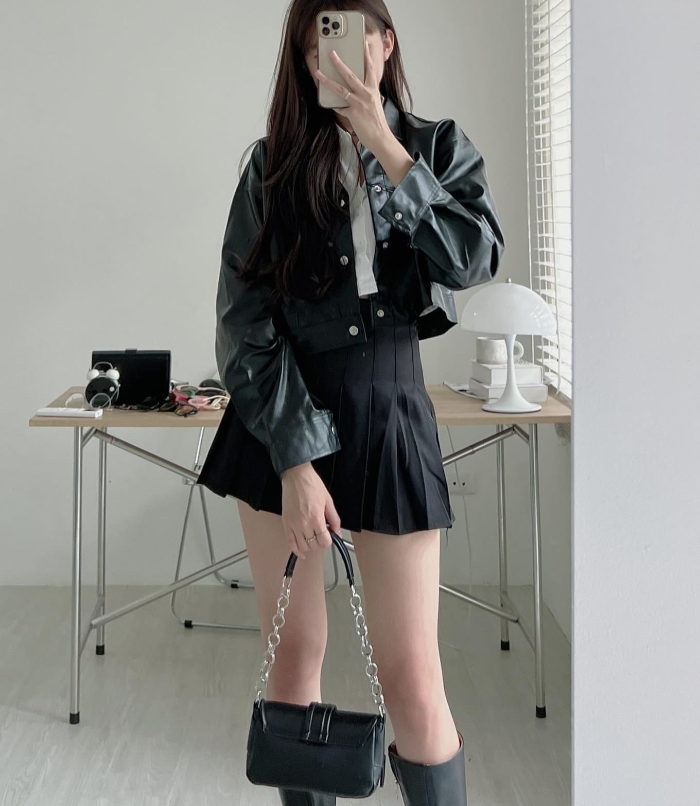 Áo khoác da croptop basic, áo khoác da nữ phong cách cá tính trẻ trung năng động mặc đi chơi đi học đi làm B843
