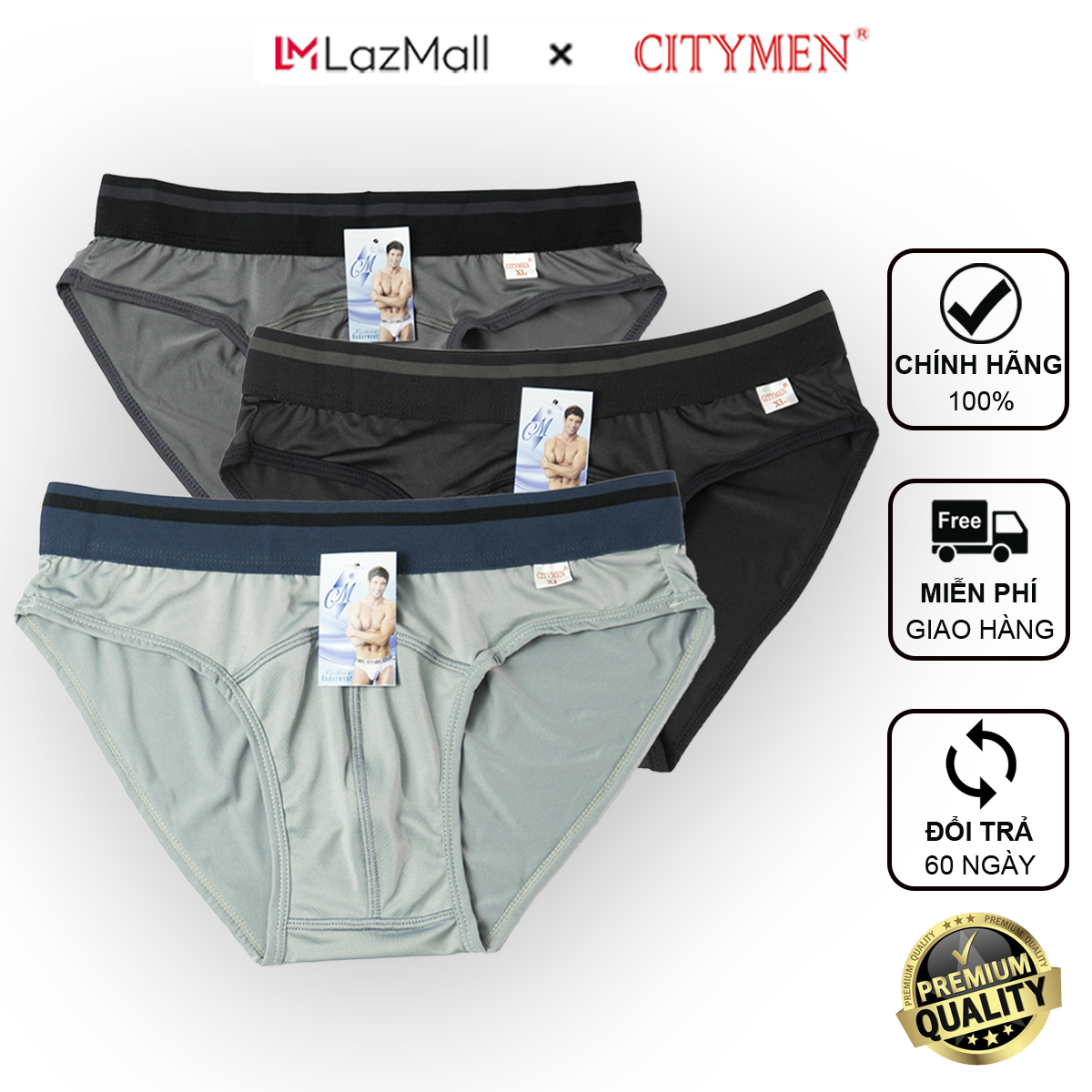 Combo 3 Quần Lót Nam Thun Lạnh Lưng Sọc Siêu Cao Cấp, Co Giãn Đàn Hồi Tốt