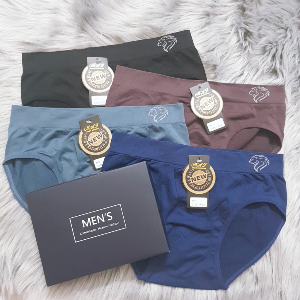 Combo 4 quần sịp nam tam giác thun cao cấp hộp sang trọng tặng kèm 1 đôi tất nam
