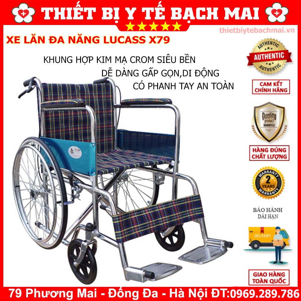 [Giá Tốt ] Xe Lăn Có Phanh Tay Lucass - Xe Lăn Đa Năng Mạ Crom Cao Cấp