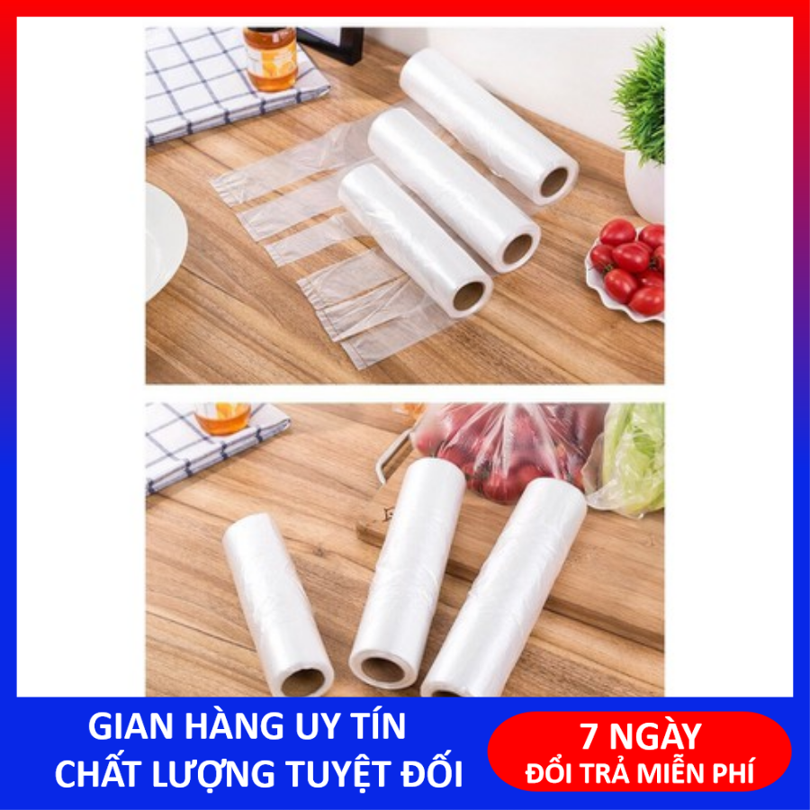 Cuộn 100 túi nilon bảo quản thực phẩm tự phân hủy có quai xách 25x28cm - Bì quai xách - Bịch nilon