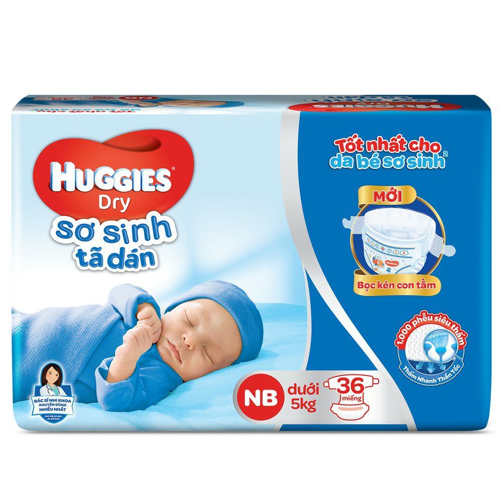 Tã dán sơ sinh huggies dry newborn nb36 - bao bì mới