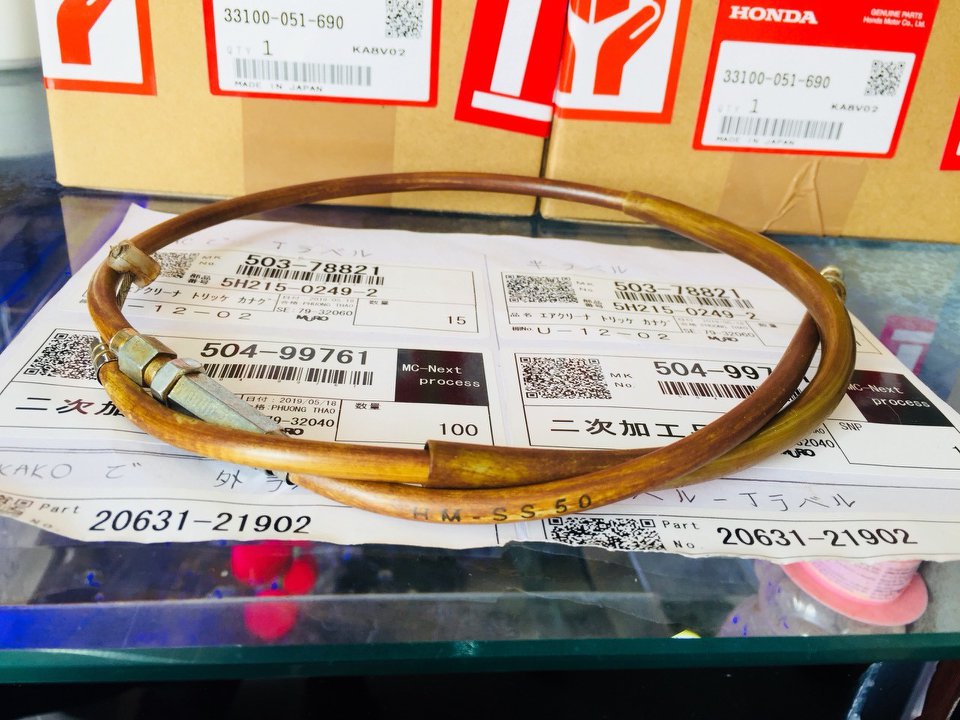 dây côn Có chử HM SS50 cho xe honda 68 - 72 -Cd - CL - ghiđông cao -màu ngã vàng như zin