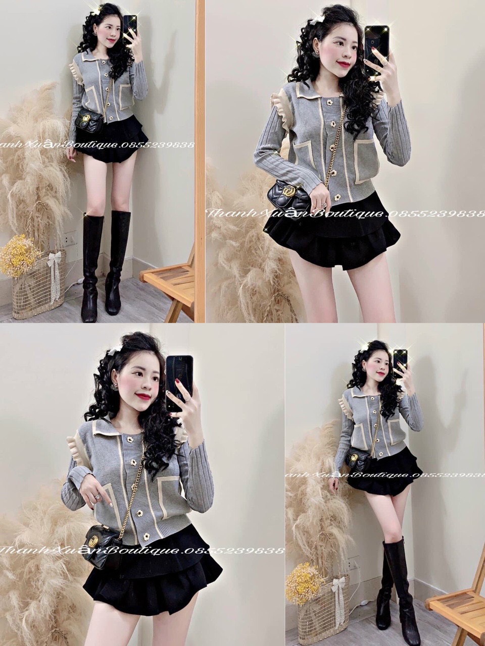 Áo khoác cardigan len ghi bèo xinh