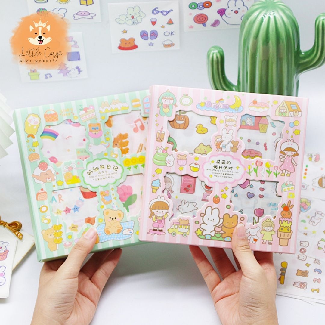 Set 5 tờ sticker hình dán cô gái, gấu thỏ dễ thương