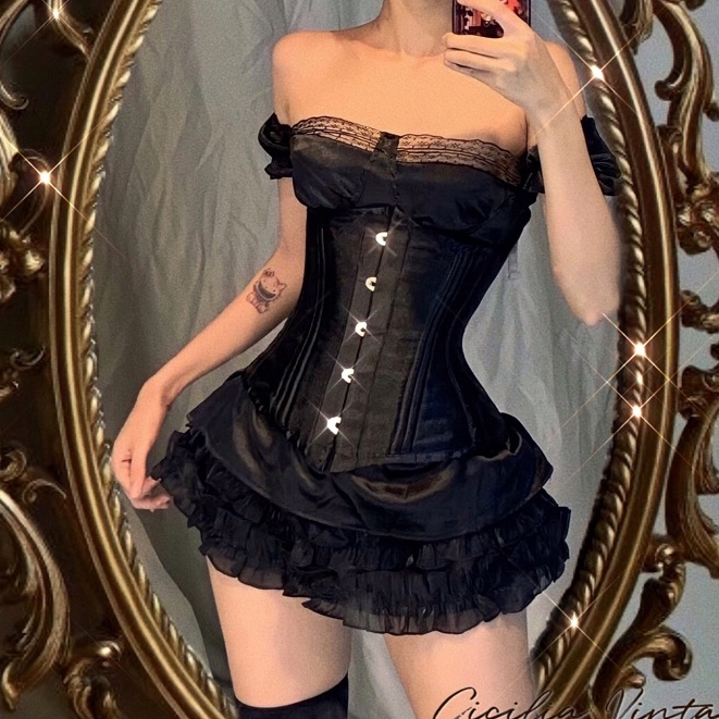 Black Swan Set - Váy Swan mix Corset UnderBust Đen siêu hack dáng