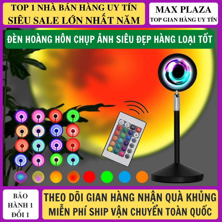 Đèn Hoàng Hôn 16 Màu Loại Có Điều Khiển Cực Hot, đèn led trang trí phòng ngủ, đèn ngủ, đèn hoang hôn 16 màu, đèn led tik tok