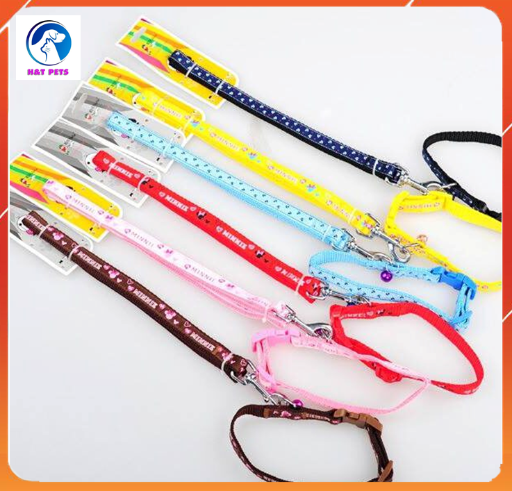 Dây dắt và vòng cổ cho chó mèo độ rộng dây 1cm nhiều màu sắc