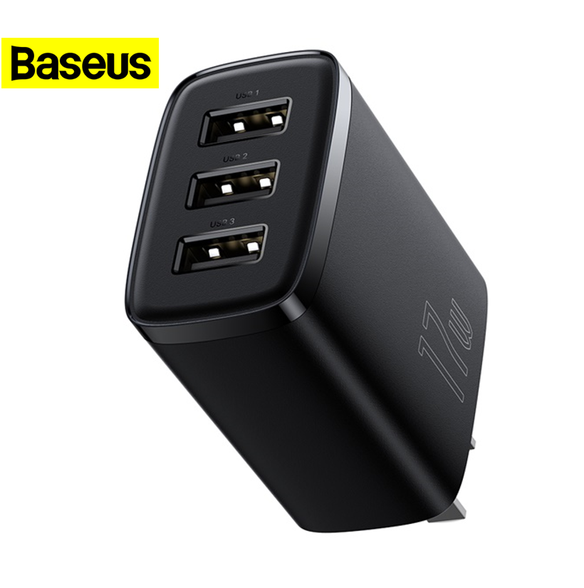 Củ sạc nhanh 3 cổng Baseus Compact Quick Charger 17W dùng cho nhiều máy một lúc iPhone Samsung Xiaomi