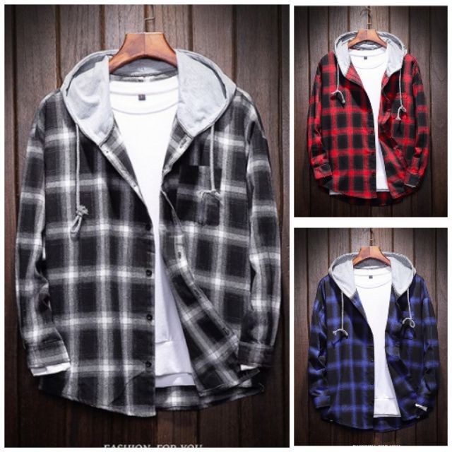 Áo khoác caro có nón unisex nam nữ có nón cực hot G065