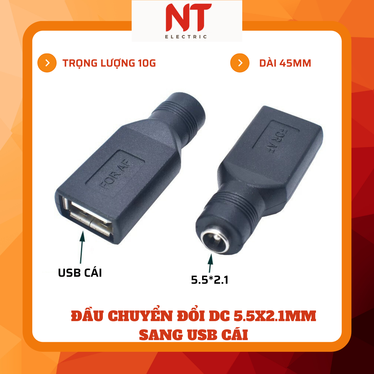Đầu chuyển đổi dc 5.5x2.1 sang usb cái