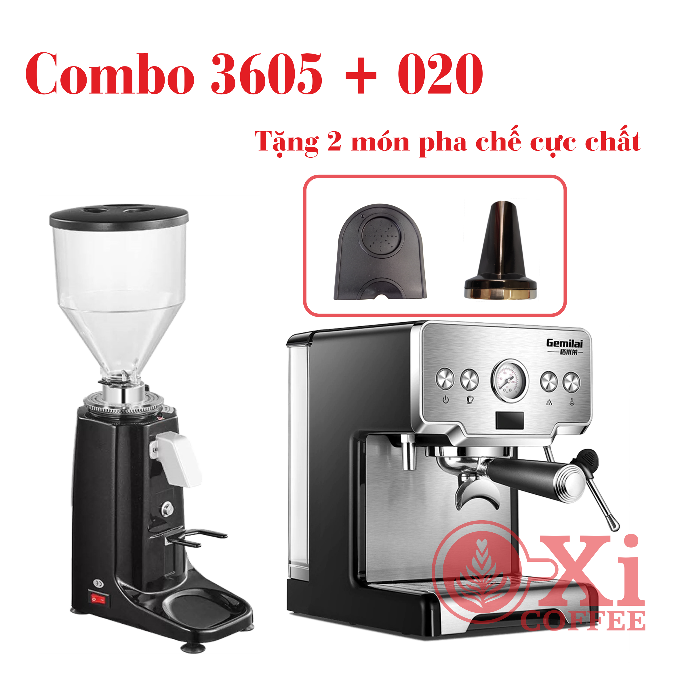 Combo máy pha cafe gemilai crm 3605 và máy xay 020
