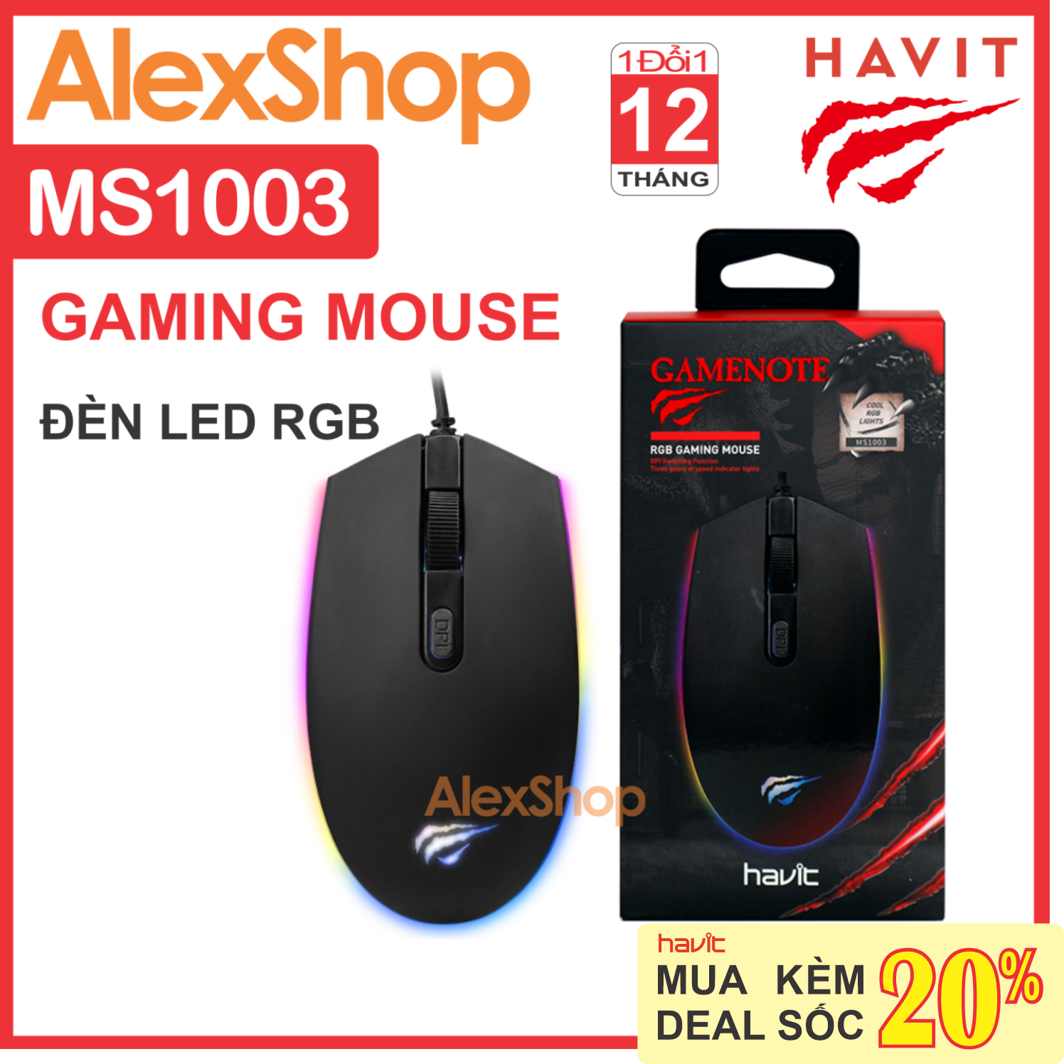 Chuột gaming havit ms1003 đèn rgb - bảo hành 12 tháng