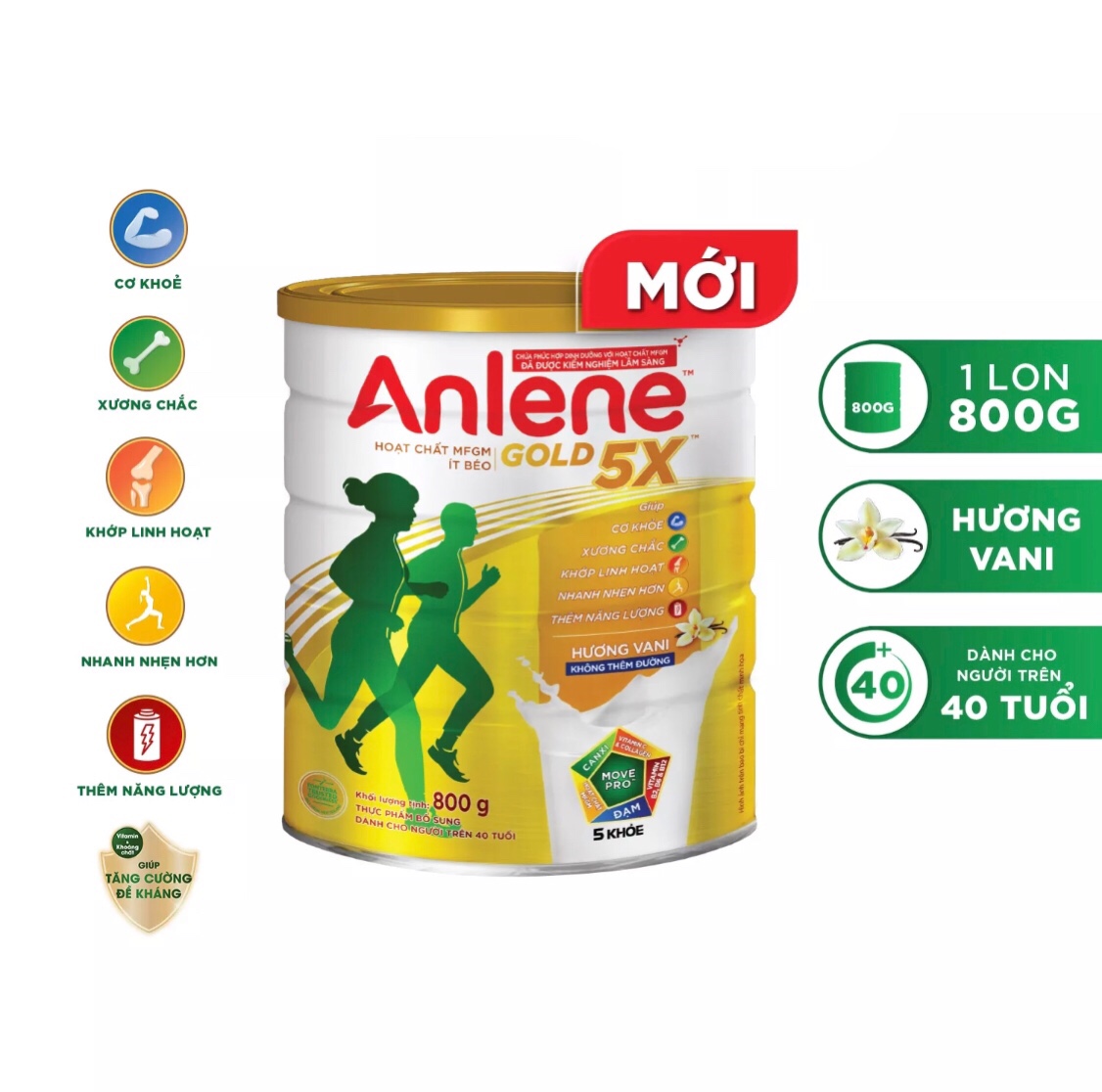 Sữa bột anlene gold 5x hương vani lon 800g/lon