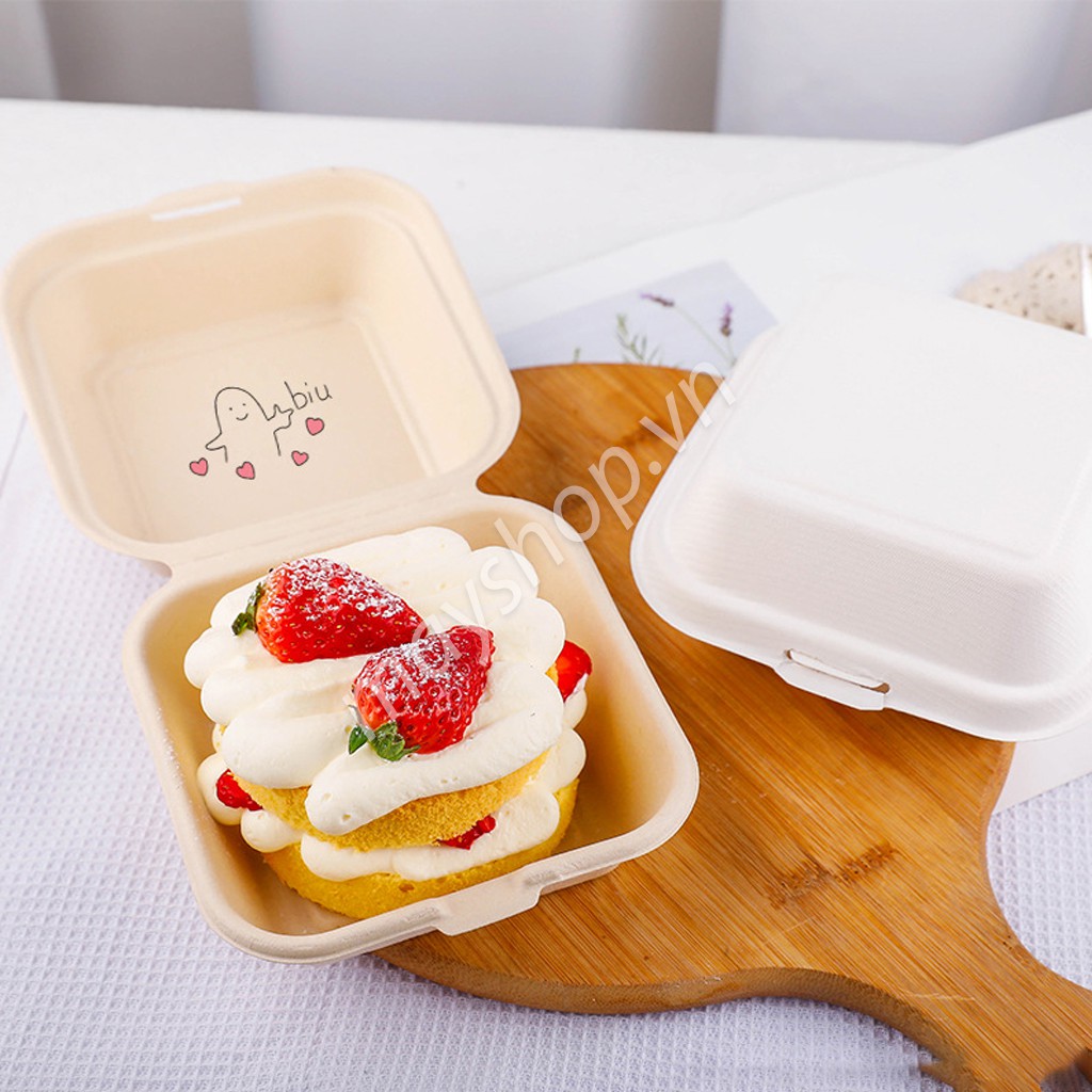 10 Hộp bã mía đựng bánh, đồ ăn (15.2x15.2x7.6cm)