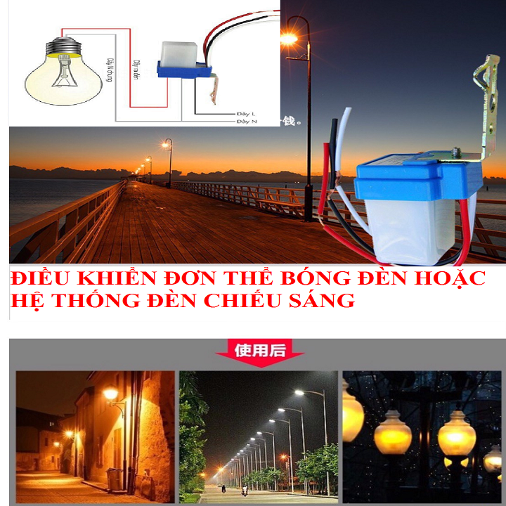 cảm biến ánh sáng tự động bật khi trời tối - 10A 220V