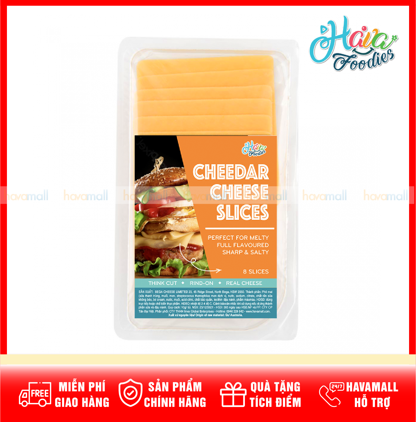 [HOÀN TIỀN MAX 10%]  Phô Mai Lát Cheddar Havafoodies 8 Miếng – Slices Cheese